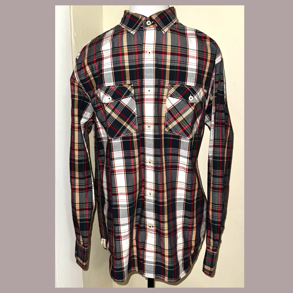 Mens Nautica Madras Plaid Button Up Long Sleeve Shirt, Sz Lg